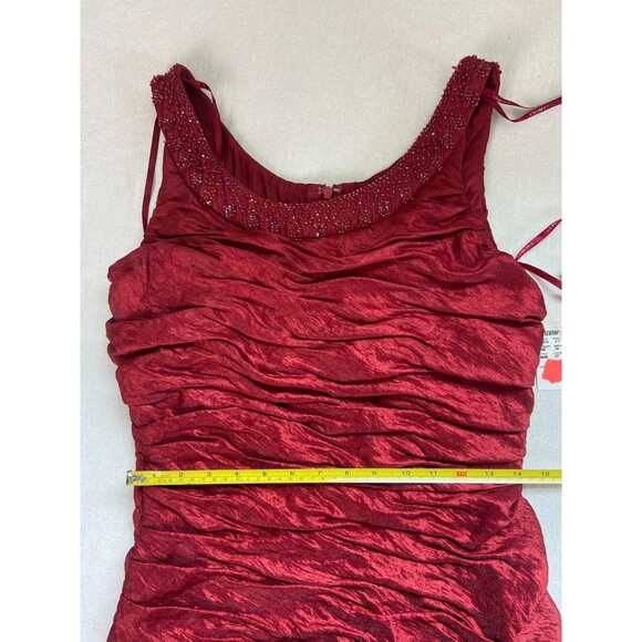 NWT Cachet Women's 10 Red Bodycon Dress Beaded Satin Ruched Mini Y2K Party Scoop - Picture 6 of 10